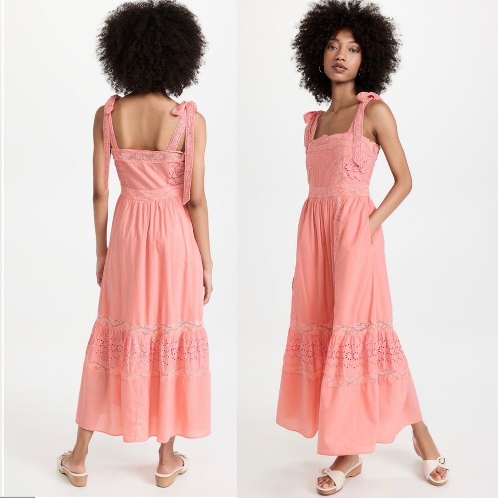 LoveShackFancy Ayala Dress in Peach Blossom Eyelet Midi Size 0 - Picture 2 of 14